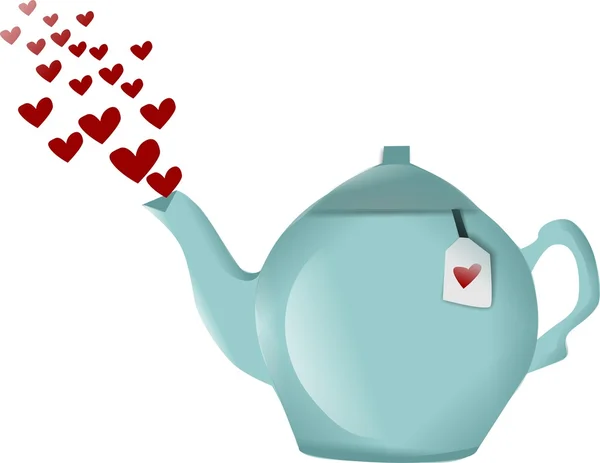 Valentine day kettle and tea with love — Stock Vector