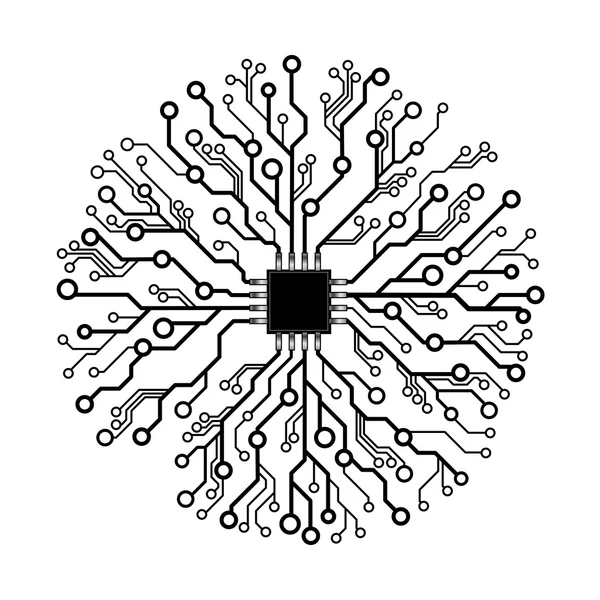 Vector printplaat abstracte achtergrond met chip in het midden — Stockvector