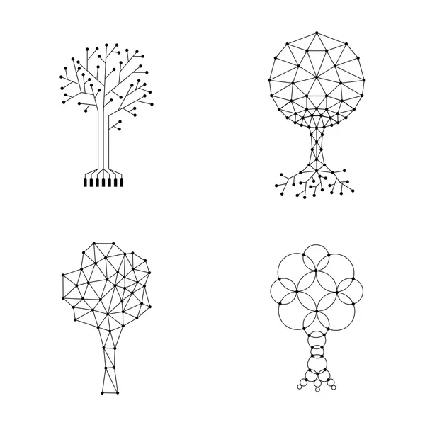 Conjunto vectorial de árboles hechos de puntos conectados Gráficos vectoriales