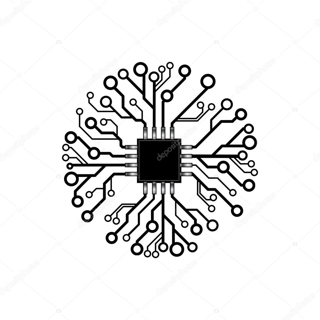 Vector circuit board circle with the chip in the center