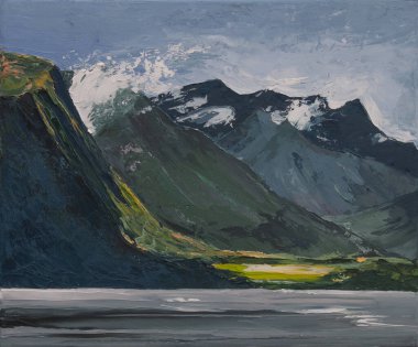 Norveç peyzaj petrolü tuval üzerinde duruyor