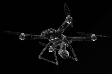 Siyah arkaplandaki İHA 3 boyutlu model