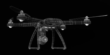 Siyah arkaplandaki İHA 3 boyutlu model