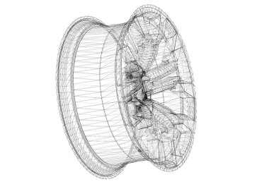 Arabanın tekerlekleri üzerinde beyaz - 3d render izole kümesi
