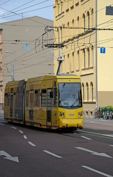 Tram Goes Leipzig Street — Stock Photo, Image