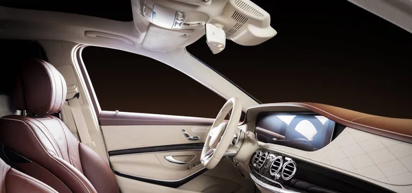 Moderní Luxusní Vůz Interiér Volant Řadící Páka Palubní Deska Luxus — Stock fotografie