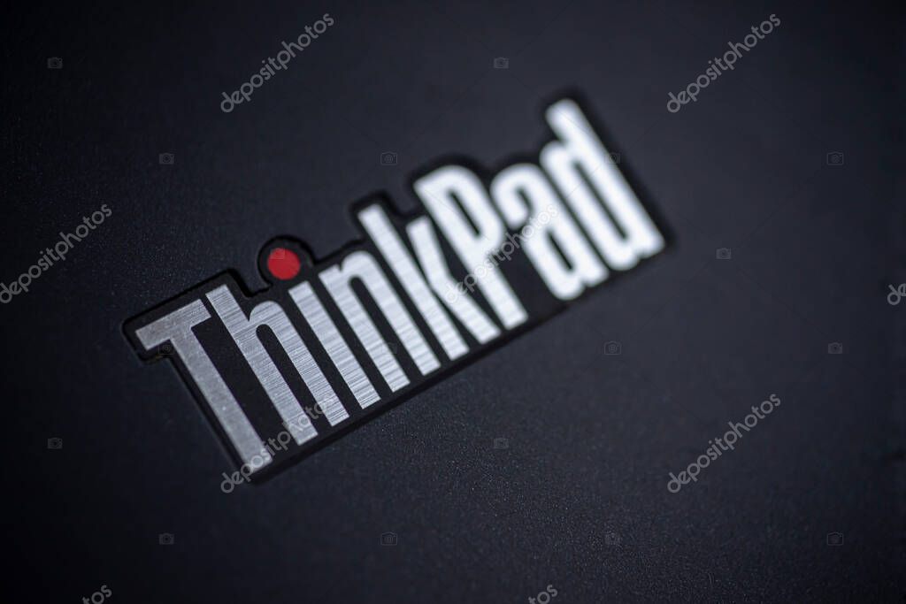 Sankt-Petersburg, Russia - September 08 2020 : Close up of lenovo thinkpad logo, Macro shot