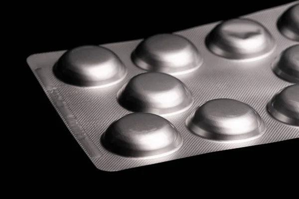 Nahaufnahme Eines Silbernen Blisters Mit Medizinischen Tabletten — Stockfoto
