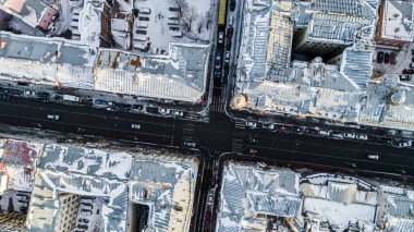 Sankt Petersburg 'un havadan görünüşü Rusya' nın eski şehir çatıları kış zamanı