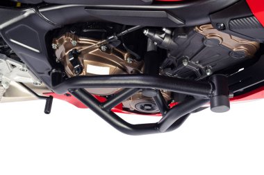 Part side of Red motorcycle isolated on a white background
