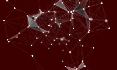 Bağlı sibernetik parçacıklara sahip soyut kırmızı ve beyaz dijital arkaplan 