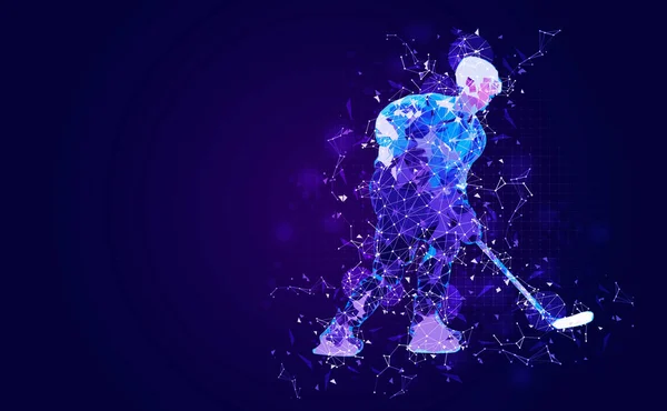 Hockey Player Illustration Plexus Effect Dark Blue Background Sport Concept — 스톡 사진