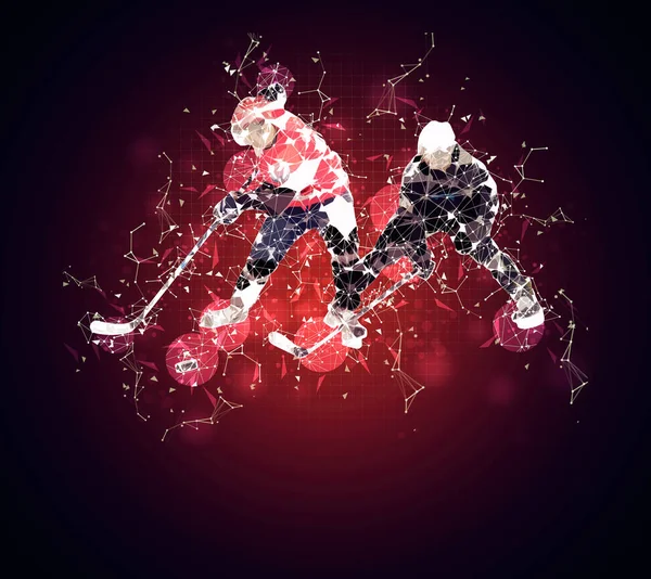 Hockeyspieler Auf Eis Illustration Mit Plexus Effekt Vor Dunklem Hintergrund — Stockfoto