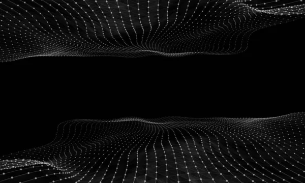 Fondo Digital Abstracto Blanco Negro Con Partículas Cibernéticas Conectadas — Foto de Stock