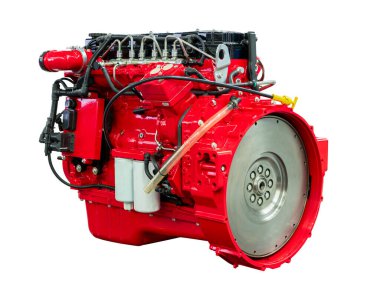 Yeni Güçlü Dizel Araba Kırmızı Motor Beyaz Arkaplanda İzole Edildi