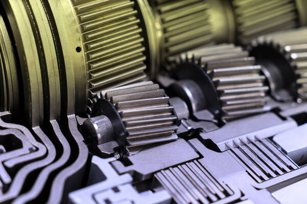 комплект трансмиссии транспортного средства, колеса промышленной передачи, вид крупным планом