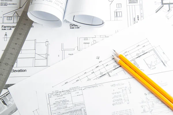 Construction planning drawings — Stock Photo, Image