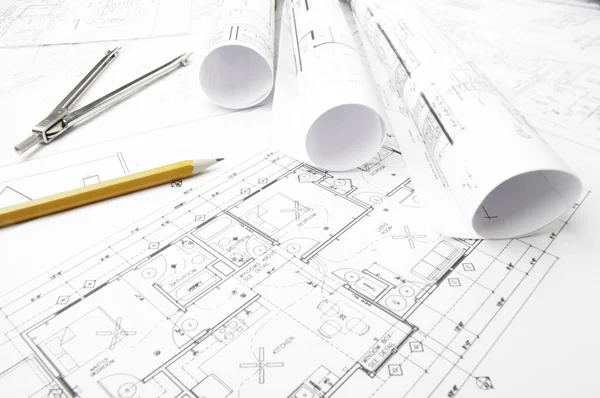 Desenhos de planeamento de construção — Fotografia de Stock
