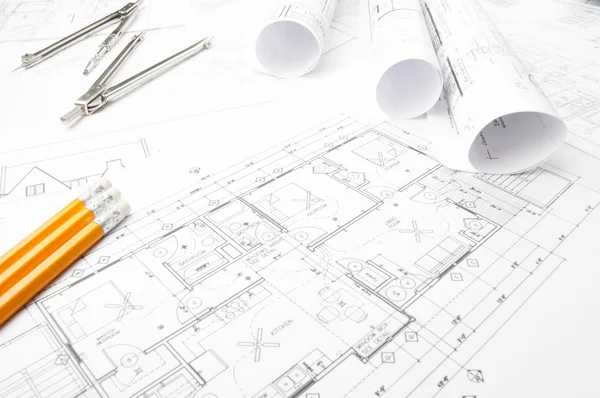Desenhos de planeamento de construção — Fotografia de Stock