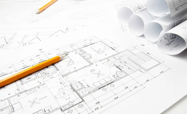 Planowania rysunków budowlanych — Zdjęcie stockowe