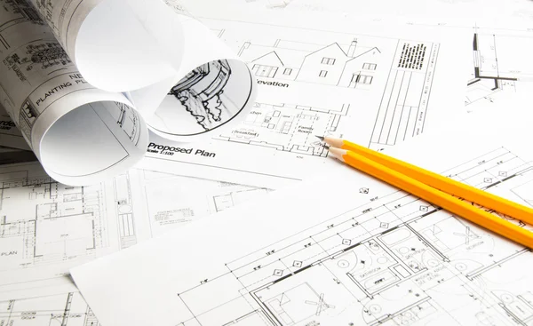 Construction planning drawings Royalty Free Stock Images