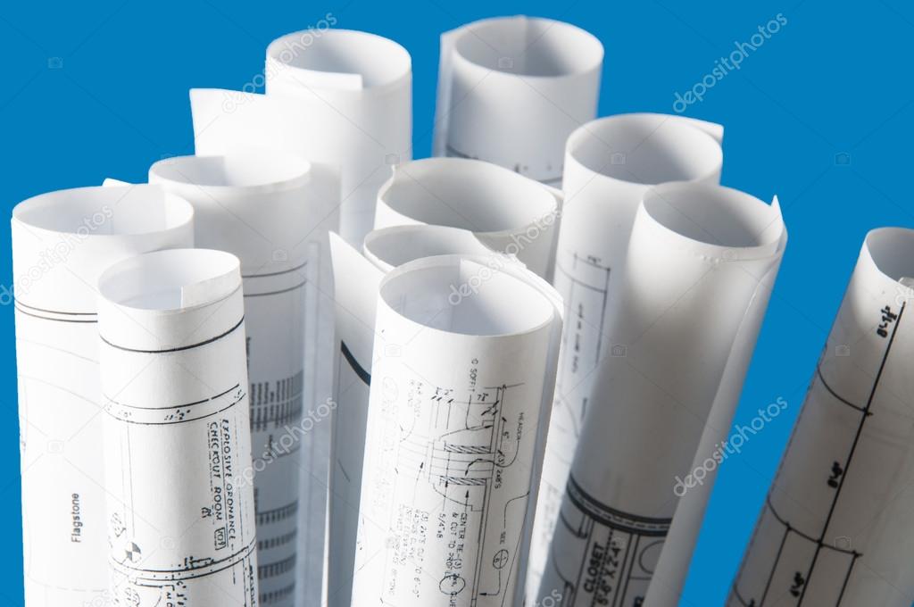 rolls of architecture blueprints and house plans