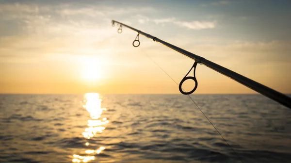 Spinning rods in front of sea water — Stock Photo, Image