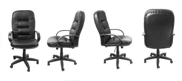 Different views of black office leather chair — Stock Photo, Image