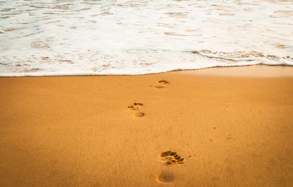 Yellow sand and smooth ocean water with a bubbles — Stock Photo, Image