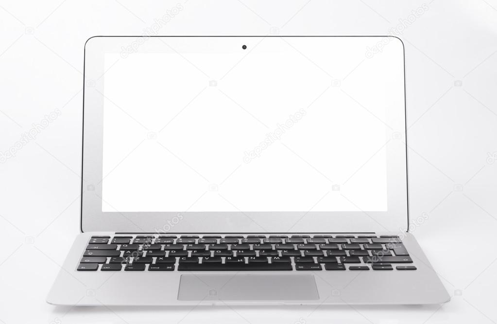 Silver laptop closeup, front view