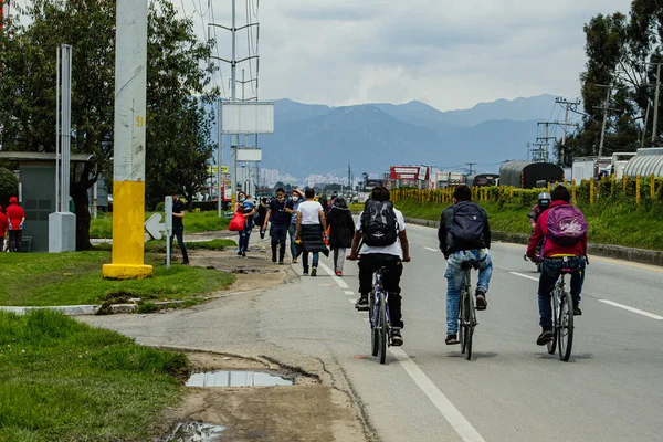 시베리아 쿠디나 마르카 Cundinamarca 가에서 운전사들의 항의로 봉쇄는 개혁을 시위의 — 스톡 사진