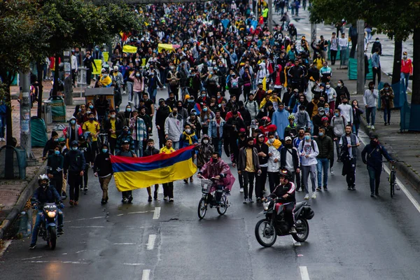 Människor Marsch Politik Regering Korruption Misshandel Polis Bogota Colombia Proletariat Stockbild