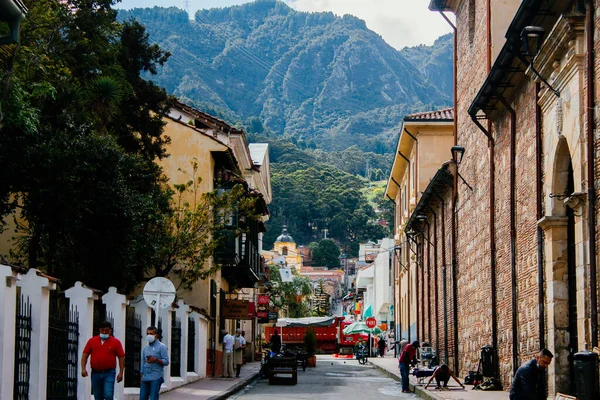 Street Colonial Neighborhood Candelaria Bogota Sunny Morning September 2021 — Stock Photo, Image