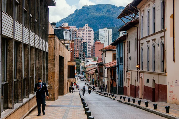 Street Colonial Neighborhood Candelaria Bogota Sunny Morning September 2021 — Stock Photo, Image