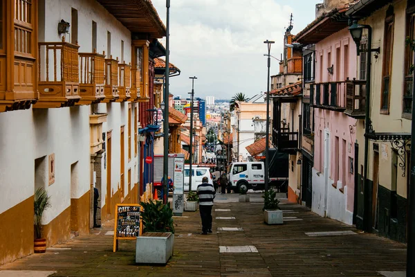 Street Colonial Neighborhood Candelaria Bogota Sunny Morning September 2021 — Stock Photo, Image