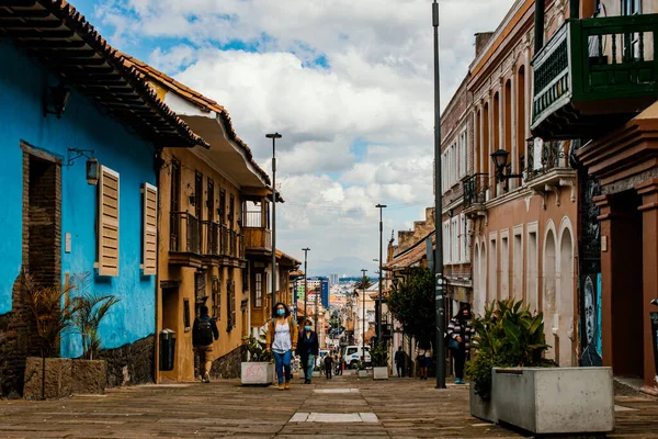 Street Colonial Neighborhood Candelaria Bogota Sunny Morning September 2021 — Stock Photo, Image