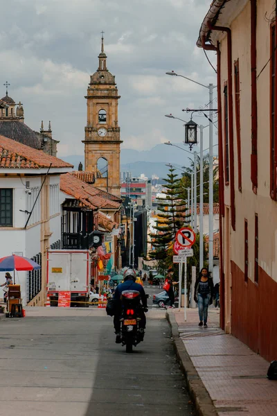 Menara Lonceng Katedral Plaza Bolvar Bogota Pagi Yang Cerah September — Stok Foto