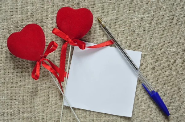 Hearts and a note. — Stock Photo, Image