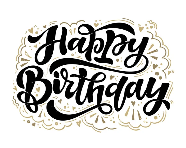 Happy Birthday Niedliches Handgezeichnetes Doodle Schriftzug Etikett Briefpostkarte Für Einladung — Stockvektor