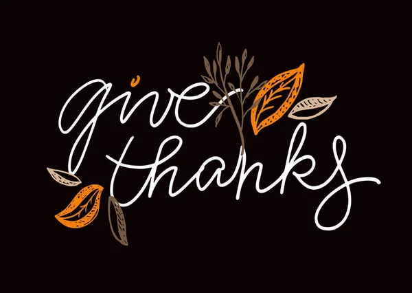 Happy Thanksgiving Day Etiqueta Letras Desenhada Mão Bonito Agradece Agradece — Vetor de Stock