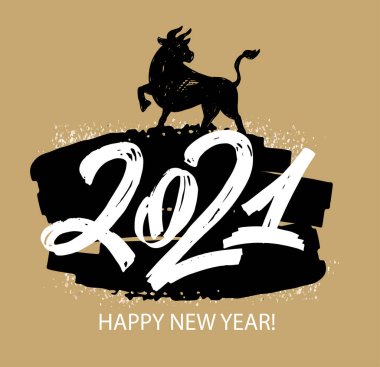 Yeni yılın kutlu olsun. El çizimi karalama harfleri. Kartpostal, ağ, davetiye, kutlama şablonu.