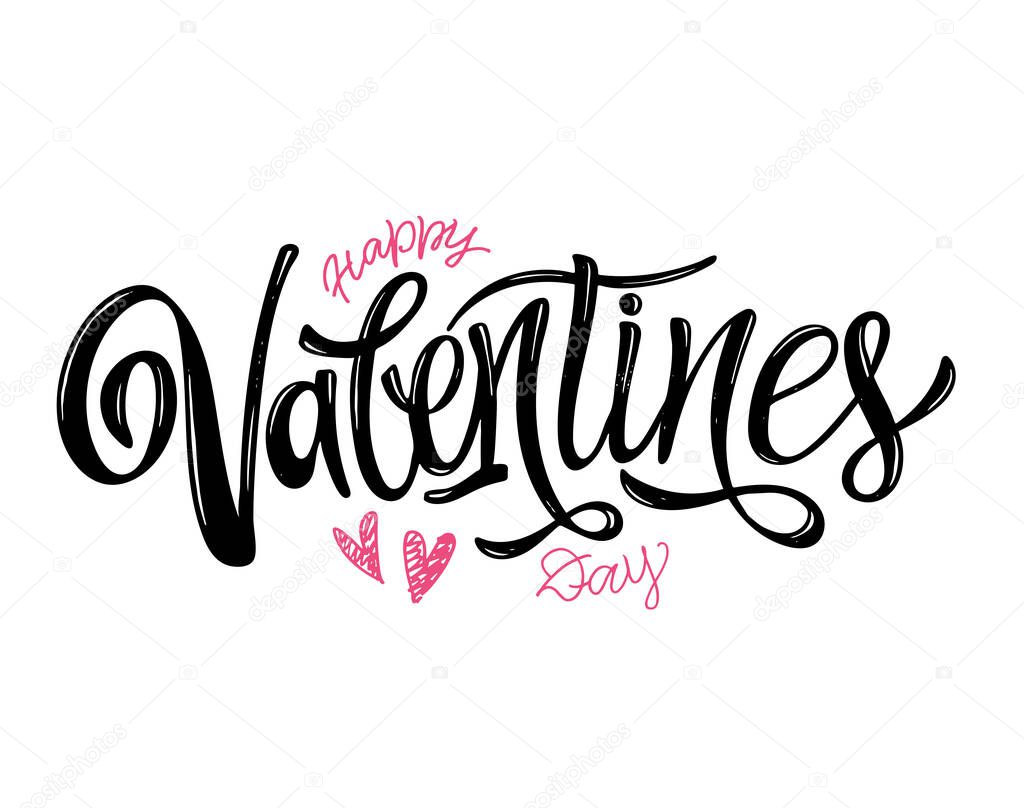 Cute hand drawn doodle lettering - Happy Valentines Day. Love You, only you. Loving label lettering - for postcard, t-shirt design.