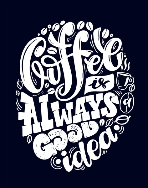 Mas Café Primeiro Lugar Mão Bonito Desenhado Doodle Lettering Cartão — Vetor de Stock