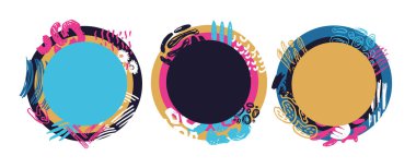 Poster, tişört tasarımı, desen, arkaplan tasarımı için şablon tasarımı öğeleri. El çizimi karalama tasarımı elementleri. 