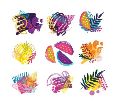 Yaratıcı karalama sanatı farklı şekil ve dokulara sahip kusursuz desen. Kolaj. Vektör