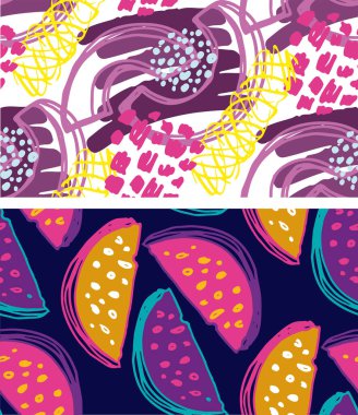 Yaratıcı karalama sanatı farklı şekil ve dokulara sahip kusursuz desen. Kolaj. Vektör