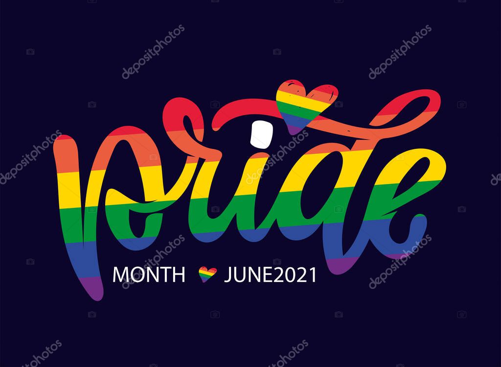 LGBT vector illustration set. Concept for pride community. Happy Pride day, Love is Love hand drawn modern lettering quote. Festival slogan. Design for poster, flyer, card, banner, web.
