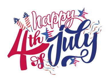 4 Temmuz metni. Bağımsızlık Günü vektör harfleri kartpostal, kart, pankart için tipografi. Kaligrafi kutlaması. Amerikan askeri kuvvetleri tipografi konsepti. Ulusal poster tasarımı