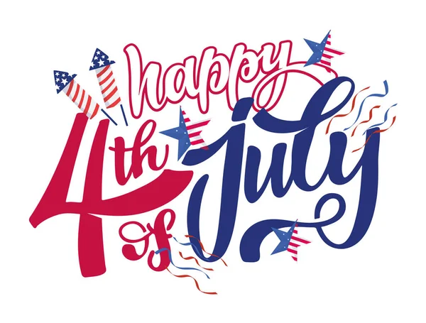 Text 4Th July Independence Day Vector Lettering Typography Postcard Card — Stock Vector