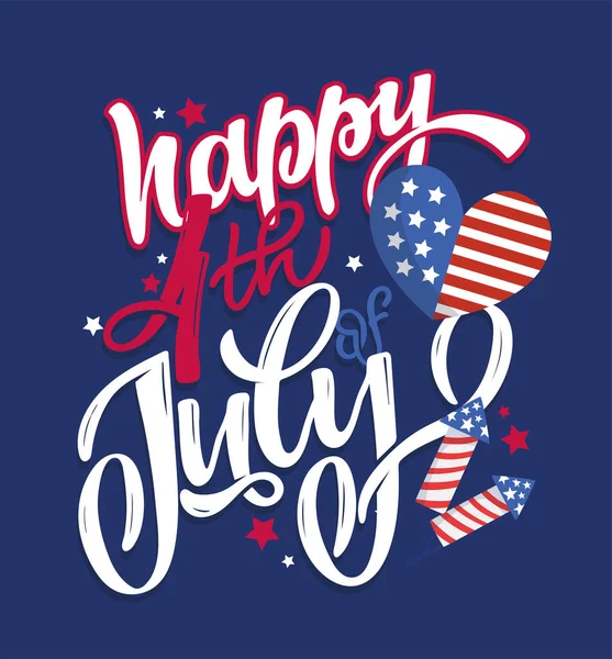 Text 4Th July Independence Day Vector Lettering Typography Postcard Card — Stock Vector